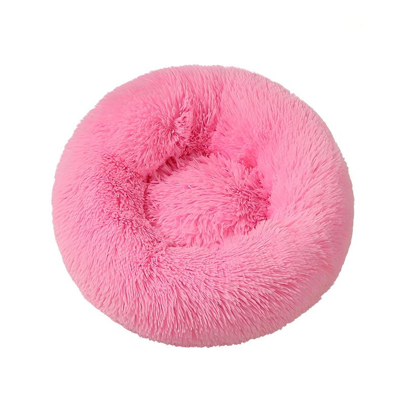 Round Calming Pet Bed Plush Fleece Dog Cat Nest Anti-Anxiety Non-Slip Bottom Machine Washable Pet Bed (Blue,M) синий