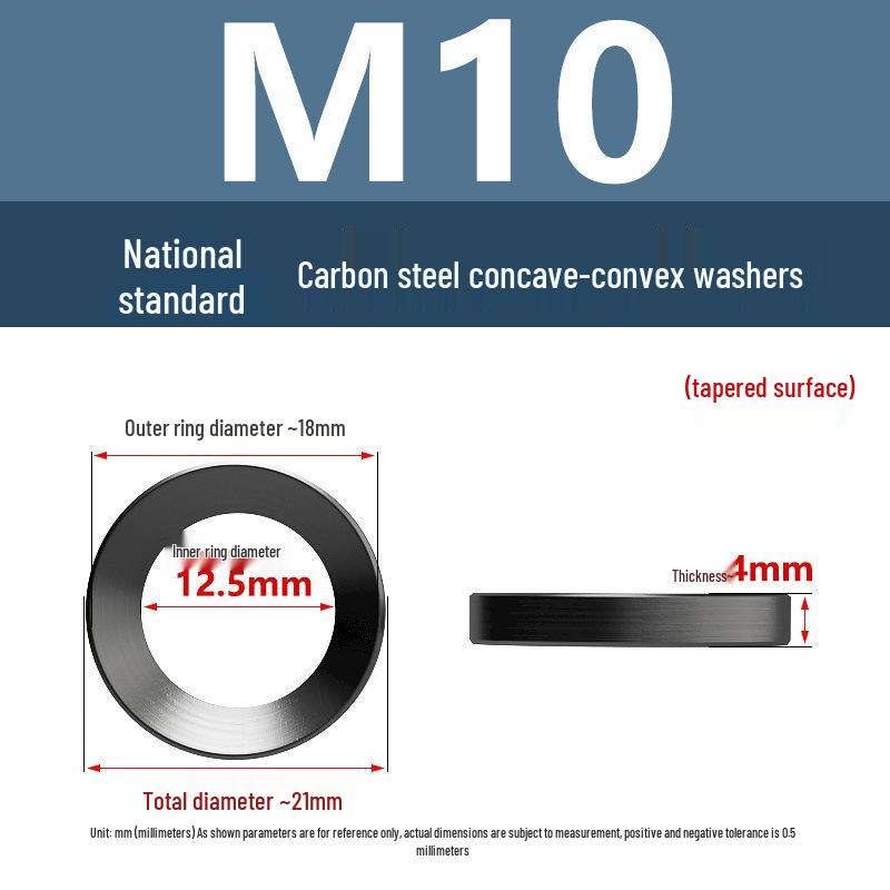Yigu Blackened Carbon Steel Concave-Convex Washers M6-M24, Tapered Conical Bowl-Shaped Screw Washers M8-M10