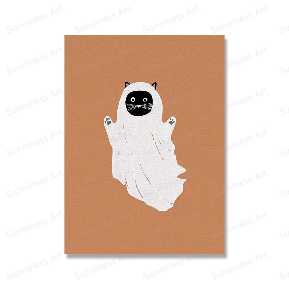 Cartoon Black Cat Ghost Pumpkin Wall Art Canvas Painting Nordic Posters And Prints Halloween Christmas Pictures Kids Room Decor