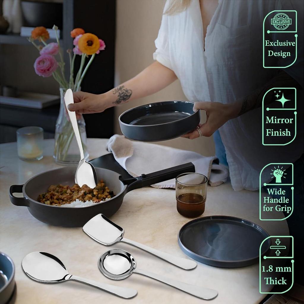 4 Pieces Stainless Steel Serving Spoons Set for Dining Table/Kitchen, 1.8 Mm Heavy Gauge