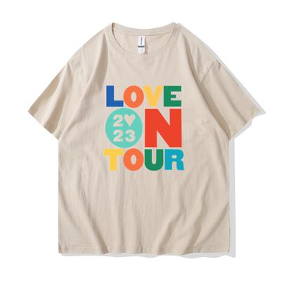 Korėjietiško stiliaus vyriški ir moteriški marškinėliai, laisvalaikio sportiniai marškinėliai, su spauda "Love On Tour Concert", porų medvilniniai trumpomis rankovėmis viršutiniai drabužiai