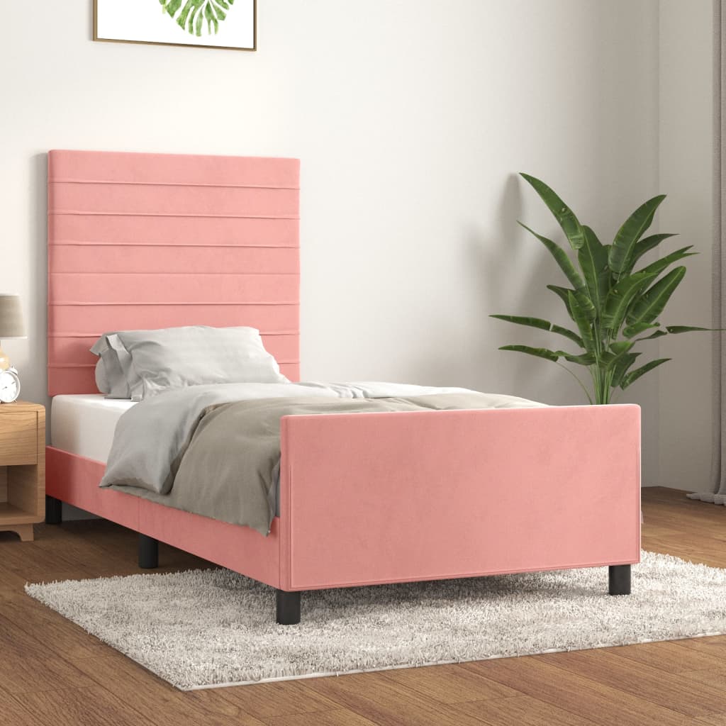 Pink Velvet Bed Frame with Adjustable Headboard 80 x 200 cm