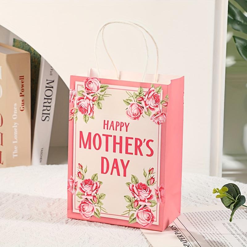 5pcs Flower Pattern Gift Bag Pink Carnation Happy Mother's Day Gift Handbag and Rose Foil Balloon Party Supplies