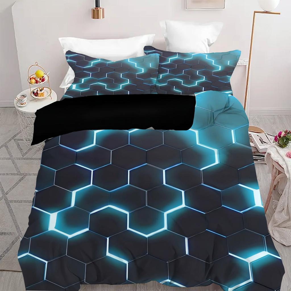 Comforter Cool Grid 3D Visual Effect Printing Vibrant Color Scheme Style Bedding Polyester Comfortable