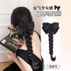Black Bow Braided Hair Extensions Half-Up Claw Clip Synthetic Wig Women