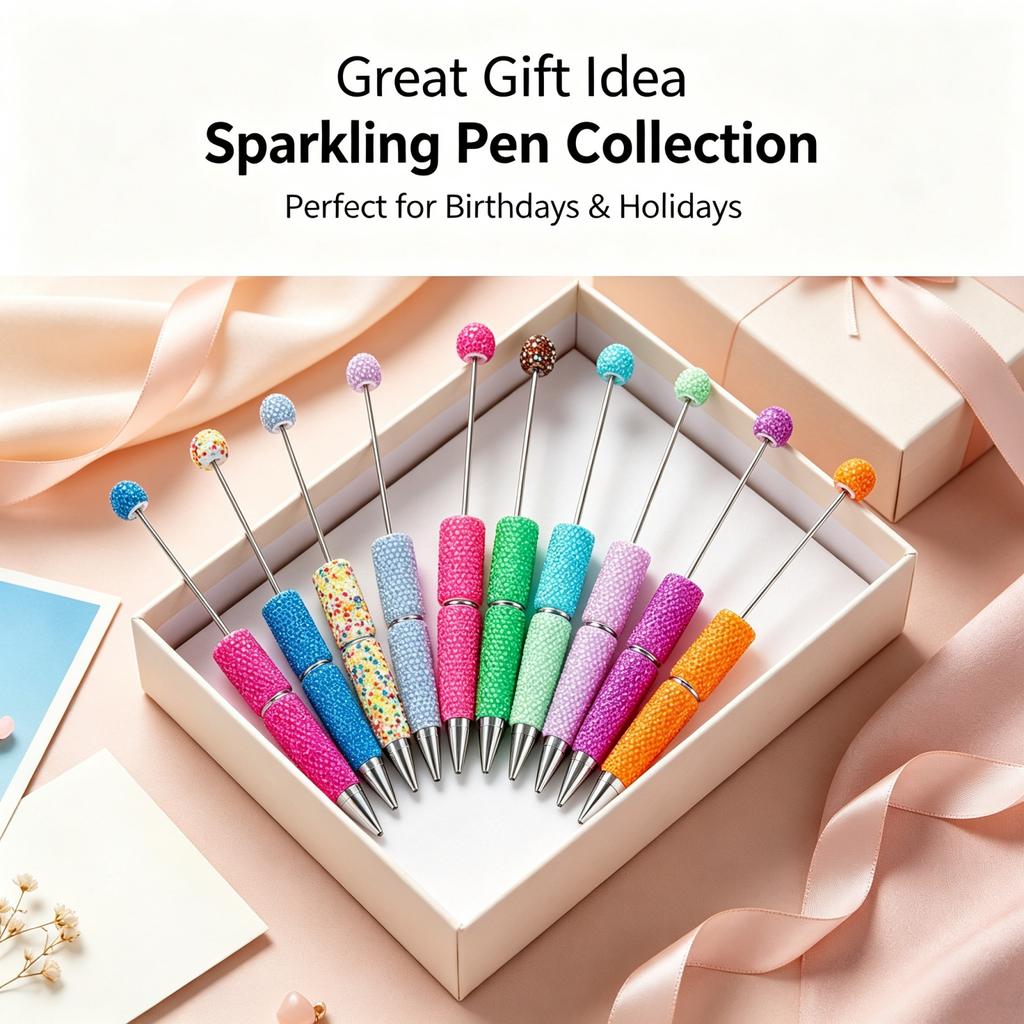 48Pcs Jelly Beadable Pen Kit 16 Fluorescent Pens with Refills Bags DIY Craft