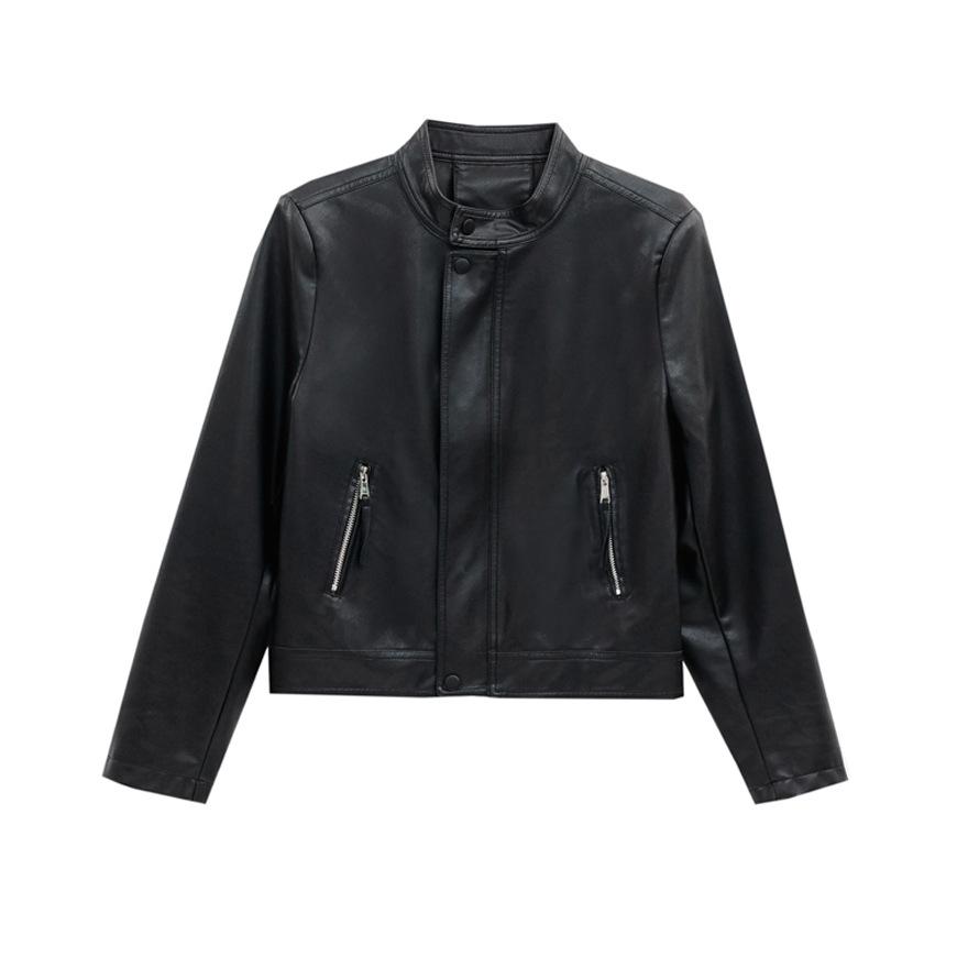 Leather Jacket Women's Spring and Autumn Small Fashion Casual Stand-up Collar Locomotive Style Short Leather Jacket