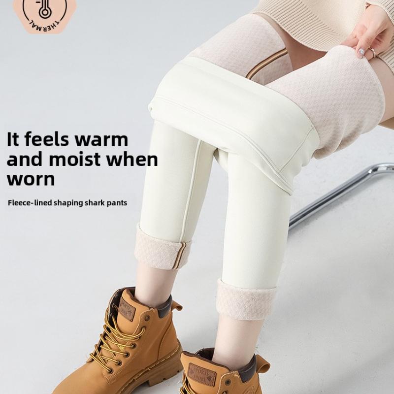 Snowflake Velvet Thickened Seamless Shark Pants for Women, High Waist Tummy Control Slimming Leggings, Autumn Winter Warm Skinny Pants