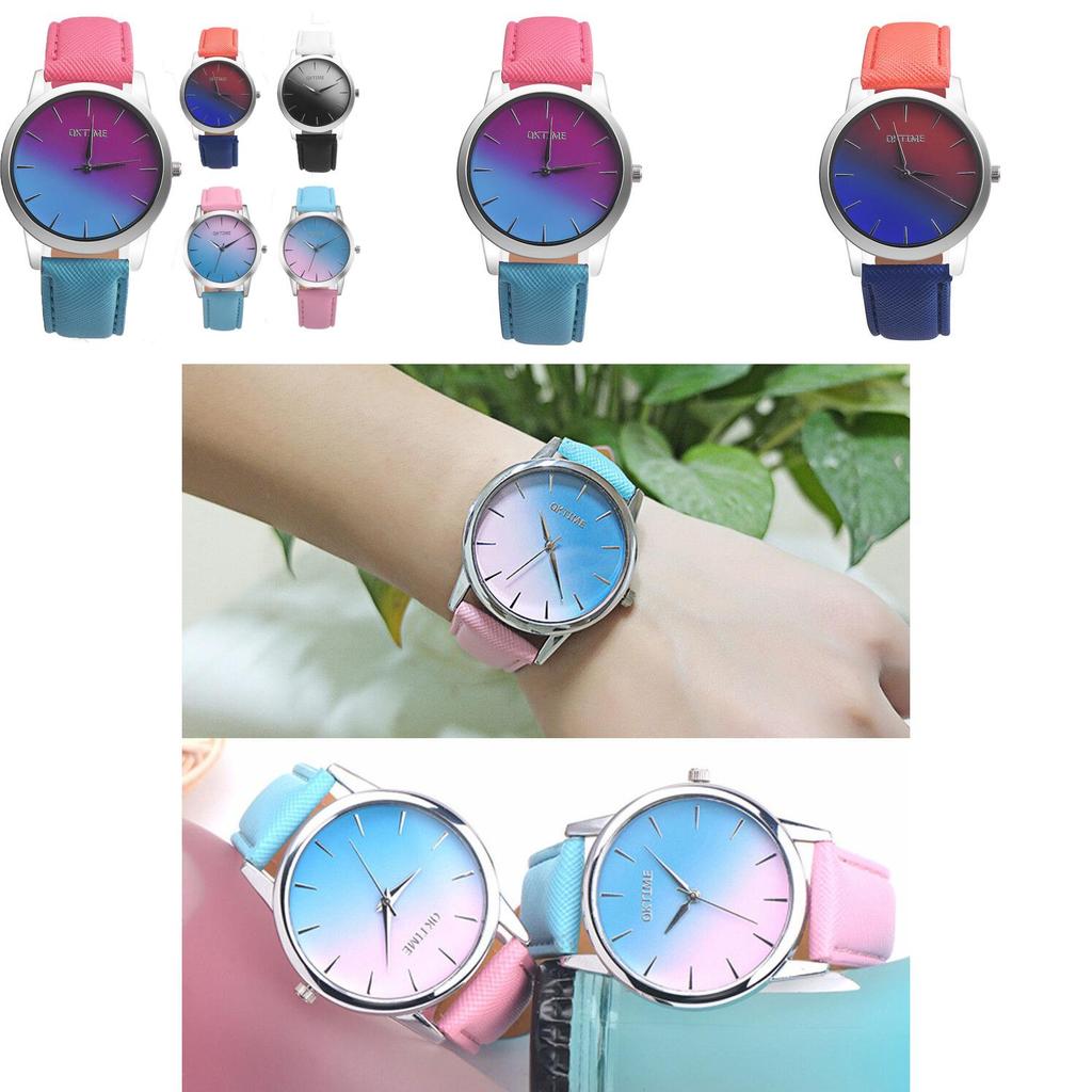 Elegant Women Rainbow Design Analog Quartz Sport Wrist Watch With Artificial Leather Band