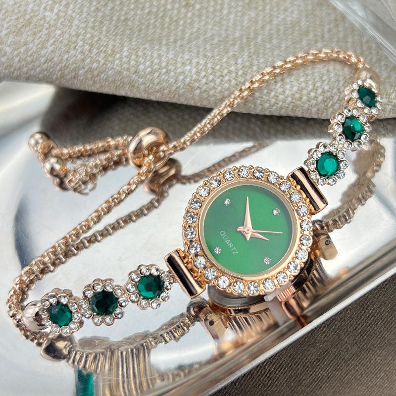 Women Light‑Luxury Diamond‑Inlaid Chalcedony Bracelet Quartz Watch Pull‑Adjustable Fashion Wrist Watch