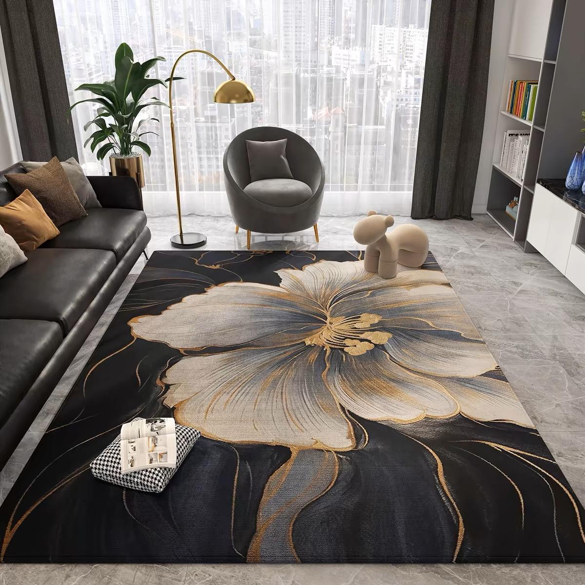 

Luxury Living Room Rug Stain Resistant Easy to Clean Sofa Bedroom Bedside Mat Office Rug Home Decoration 80*120cm