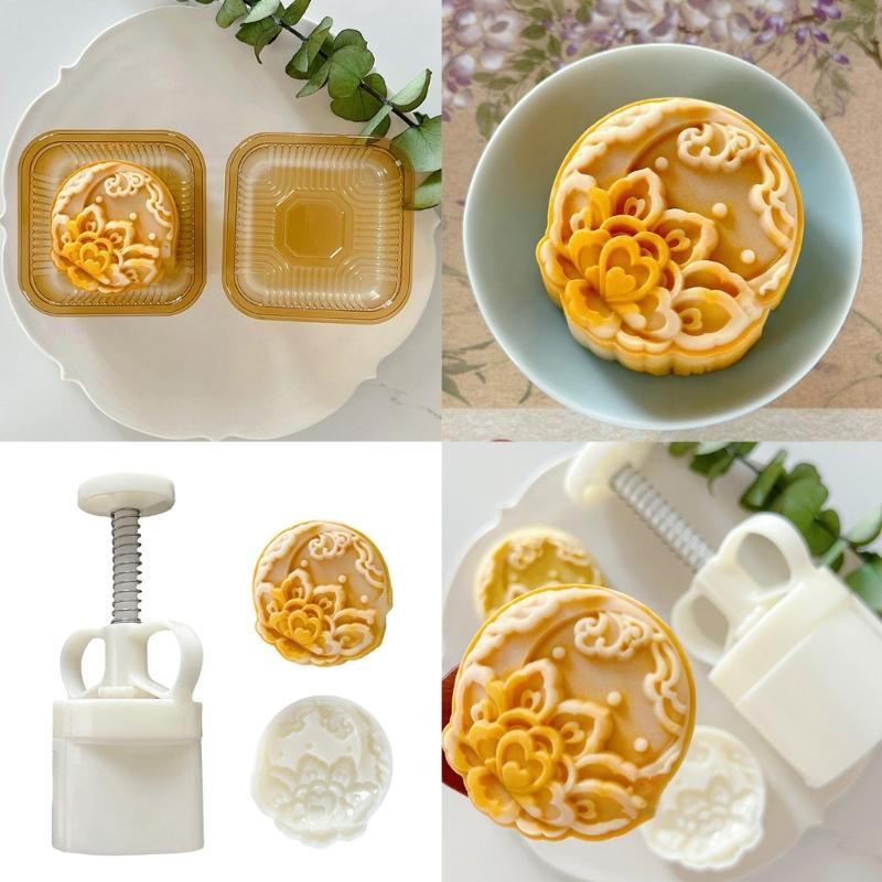 Moon and Flower Designs Mooncakes Press Durable Mooncakes Pattern Maker 75g Molds for Professional Bakers and Hobbyists