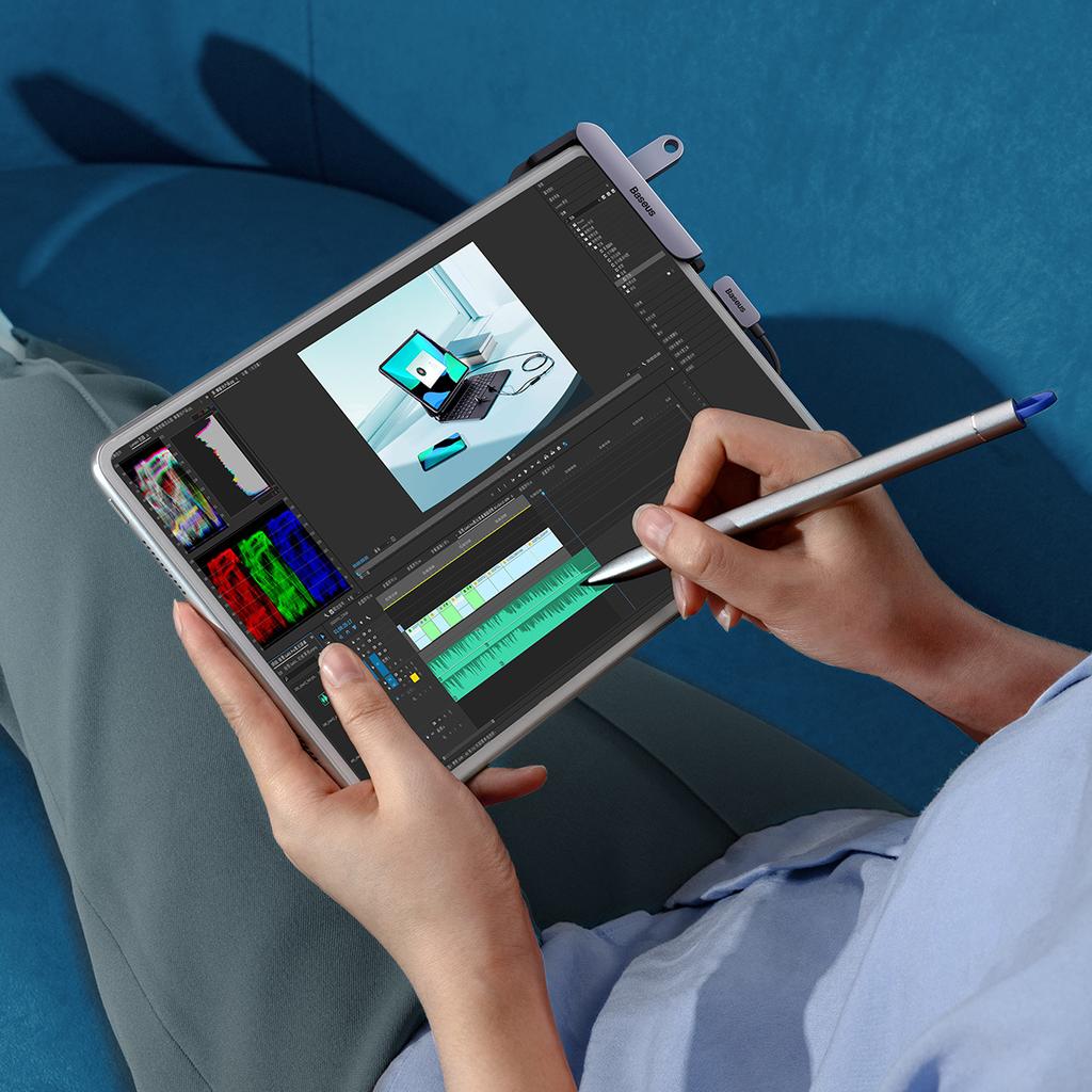 Baseus PadJoy 6-in-1 USB-C Hub: Versatile Tablet/Smartphone Adapter - Dark Gray