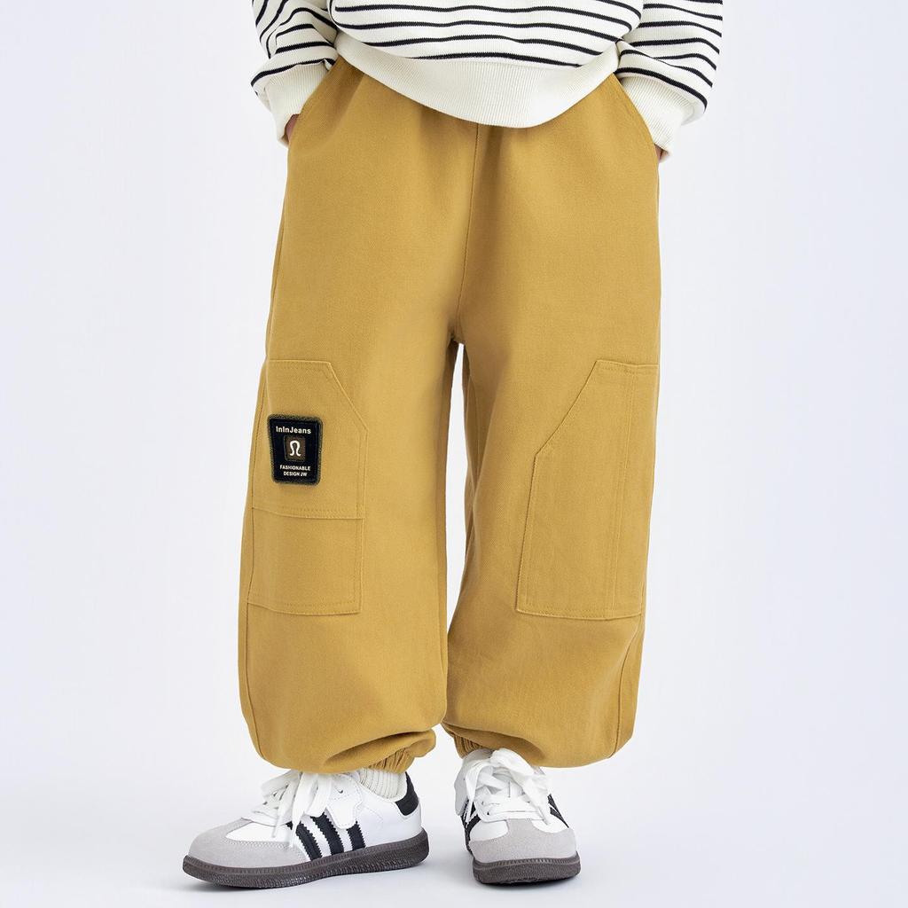 Pojkars 2025 Höst Koreansk Stil Lediga Mjukisbyxor: Trendig, Stilfull, Lös passform med uppvikt design