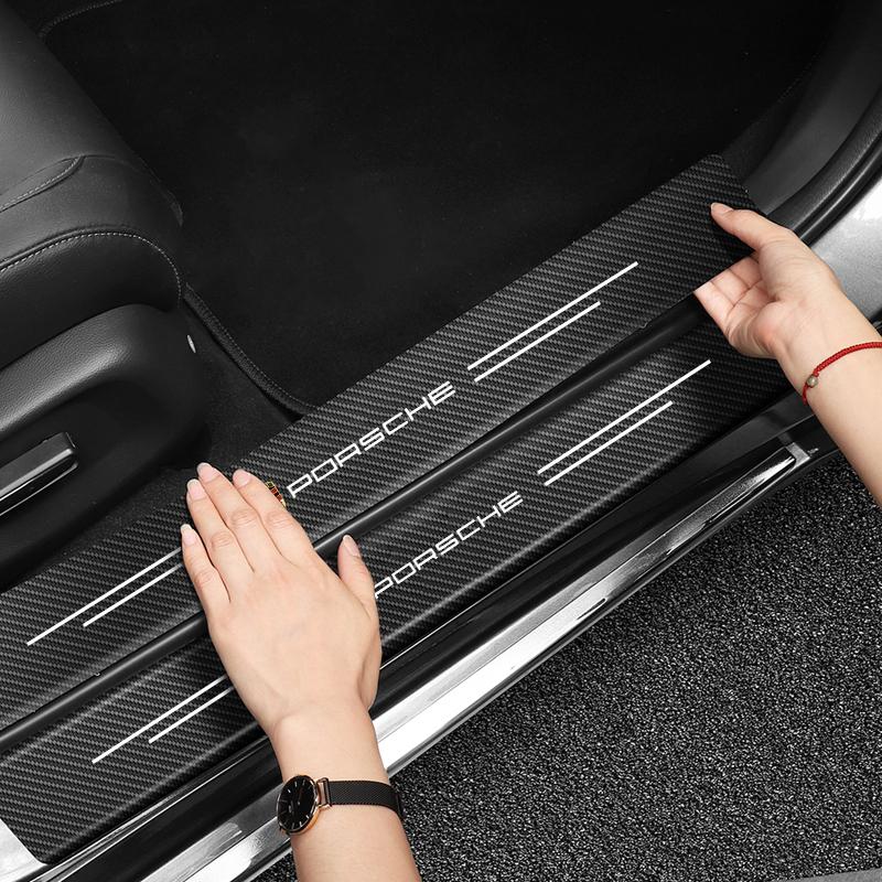 5 Piezas Pegatina de Fibra de Carbono Película Protectora para Umbral de Coche Para Porsche Panamera Taycan 911 718 Macan Cayenne Boxster Cayman 918