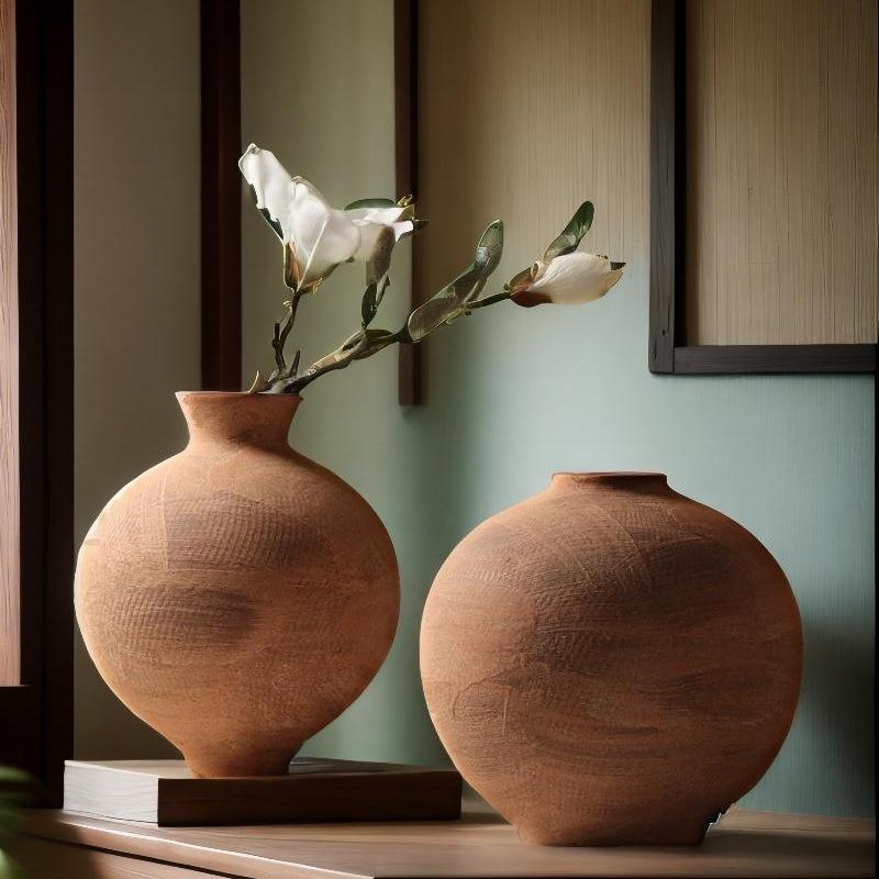 Simple Retro Wabi-Sabi Ceramic Flower Vase - Small Pottery Jar for Arrangements In Model Rooms, Homestays, or Hotels
