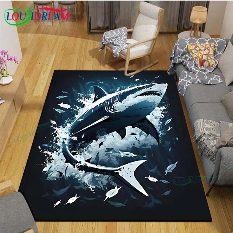 Moderne 3D-Haifisch-Teppich für Wohnzimmer Heim-Sofa-Dekoration, Kinder-Spiel-Dekor Bodenteppich Yoga-Matte Großer Teppich