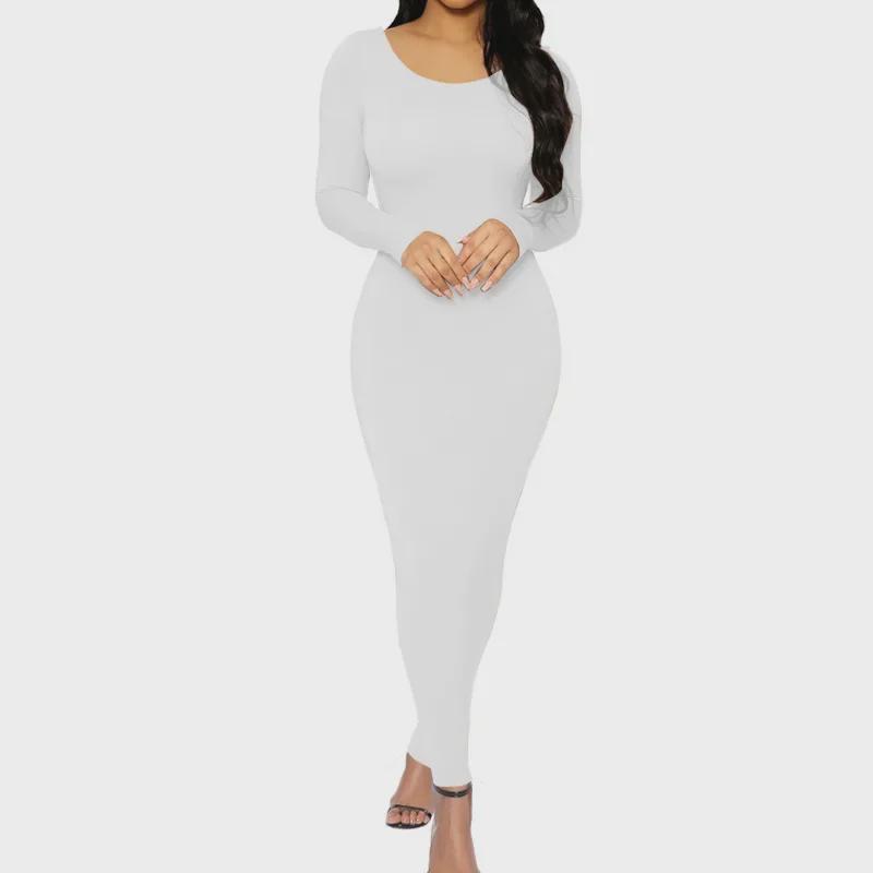 2022 Autumn/Winter Women's Solid Color Long-Sleeve Slim Dress