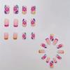 JUHUI Flower Press on Nails Short Square False Nails with Floral Design Orange Purple French Tip Nails 24Pcs