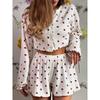 Western Style New Fashion Casual Loose Print Long Sleeve Top Shorts Set Top and Shorts Set
