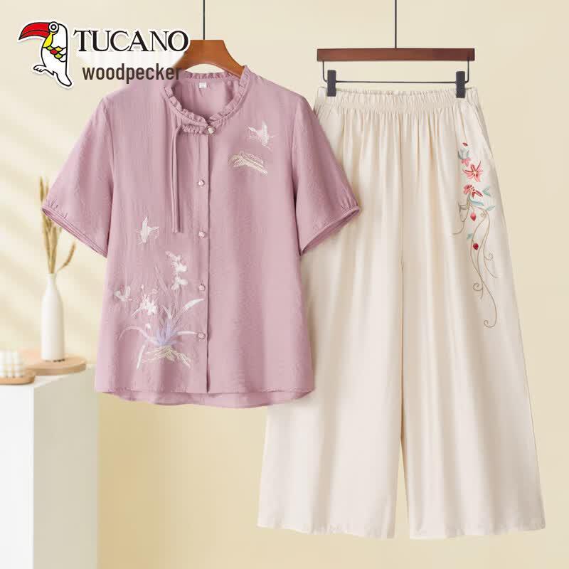 TUCANO Women s Chinese Style Summer Shirt Set 4XL