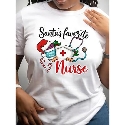 Europäische Größe "Weihnachts- und Krankenschwesternmützen" Weihnachten, Damenbekleidung, Lässige lockere kurzärmelige Hemden, Sommer-T-Shirt-Tops