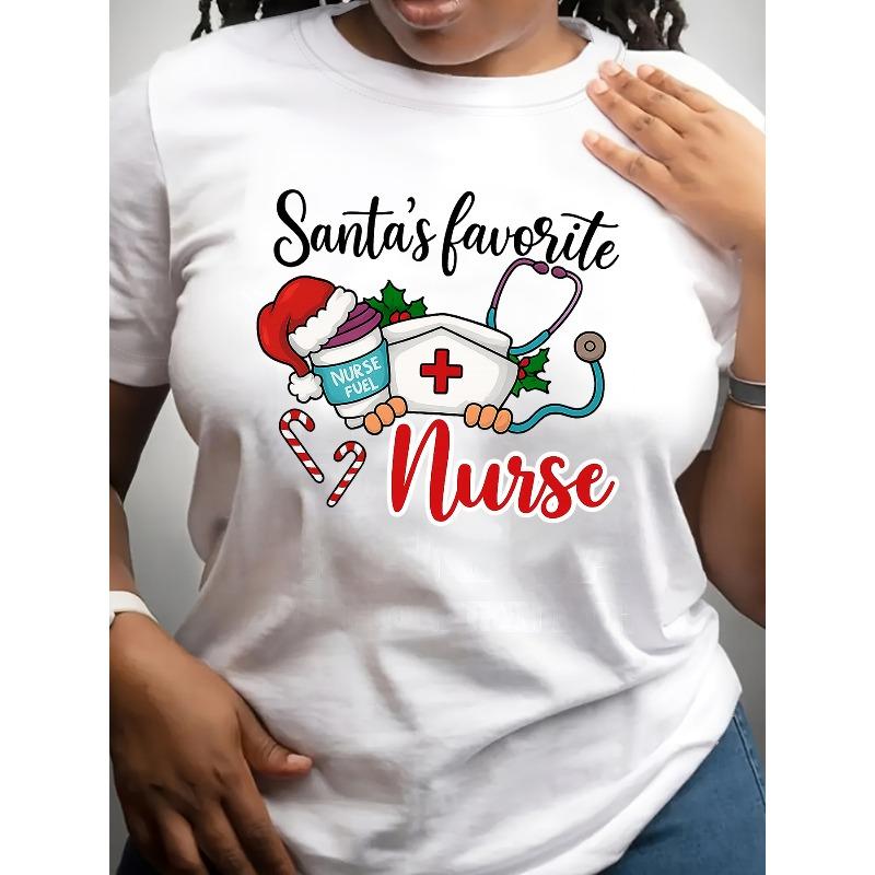 European Size "Christmas and Nurse Caps" Christmas, Women's Clothing, Casual Loose Short-sleeved Shirts, Summer T-shirt Tops
