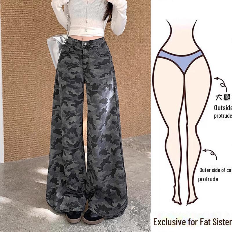 

Женские зимние джинсы с высокой талией и широкими штанинами в камуфляжном стиле Large серый/камуфляжный