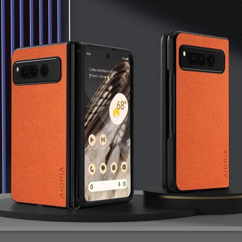 

Чехол для Google Pixel Fold 5G, роскошный текстильный кожаный чехол из мягкого ТПУ, жесткий чехол для телефона, чехол для Google Pixel Fold, чехол Pixel Fold оранжевый