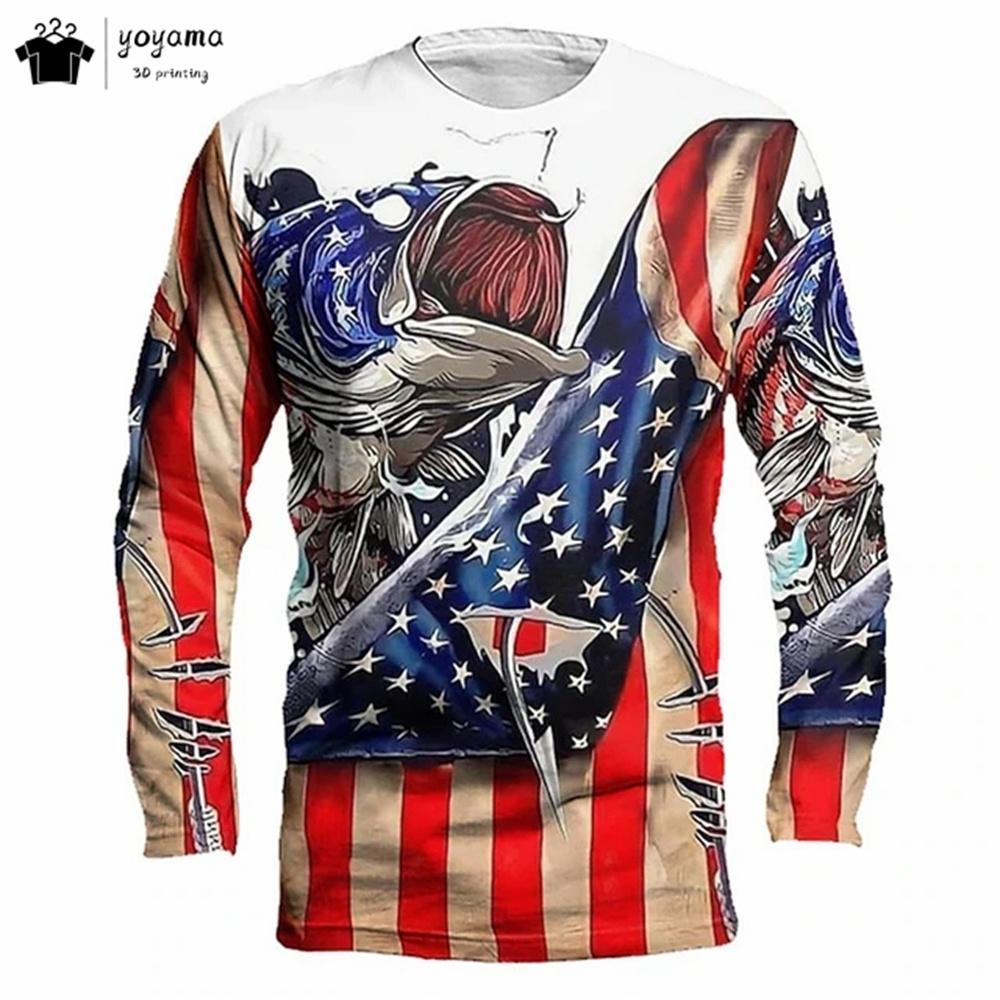 Classic Fish Print Graphic T shirts 3D Print Men's Clothing Street Casual T shirt Men Top Men's Long Sleeve T-shirt Mens Clothes