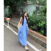 French Holiday Style Temperament Blue Vest Dress Women's Summer New Design Feeling Waist Thin a Word Long Dress