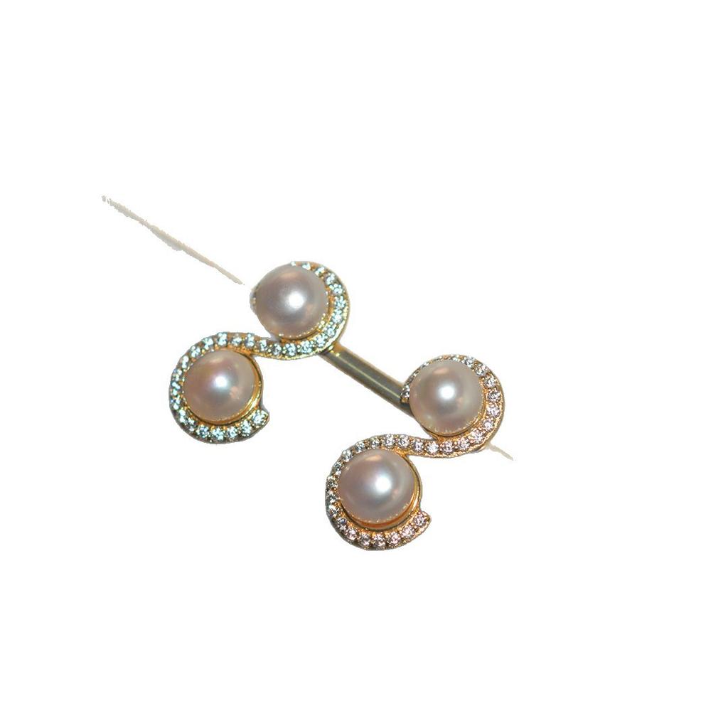Natural freshwater pearl earrings women's S-shaped micro-inlaid zircon fashion temperament 911 silver needle high-end design stud earrings