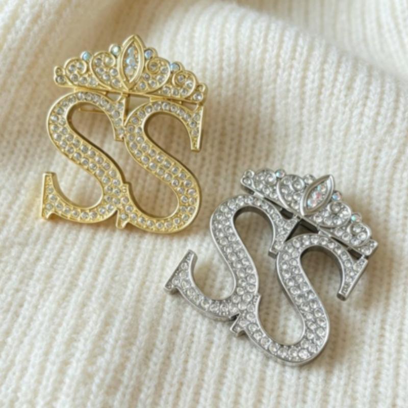 Fashion Crown Double S Letter Brooches Men Suit Shirt Badge Women Jewelry Accessories
