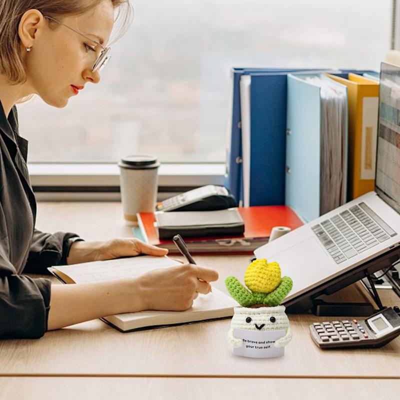 Crochet Decor Handmade Knitted Flower Doll Cute Handwoven Ornaments Emotional Support Crochet Flower Doll for Bedroom Living