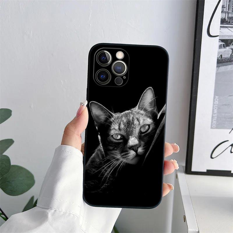 Black Cats Phone Case for iPhone 11 15 Pro Max Case Coque 14 Plus 13 Pro 12 11 X XS XR 7 8 SE 2020 15Pro Cute Cat TPU Soft Cover