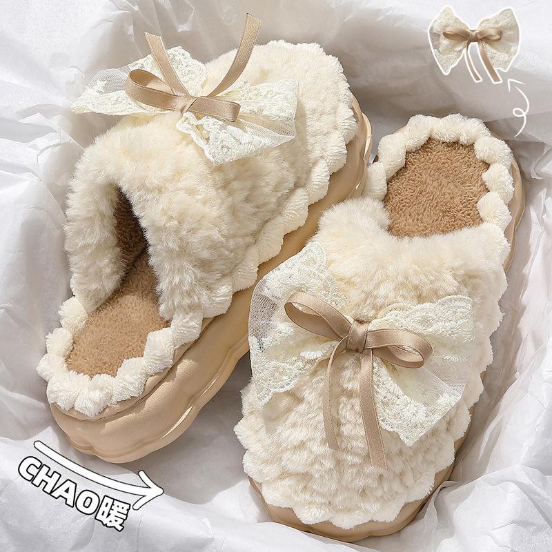 Cotton slippers women's autumn and winter new indoor home non-slip thick bottom plush warm fluffy slippers women