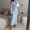 Autumn 2024 Sexy Backless High Waist Long Sleeve Dress with Round Neck – Women's Fashion