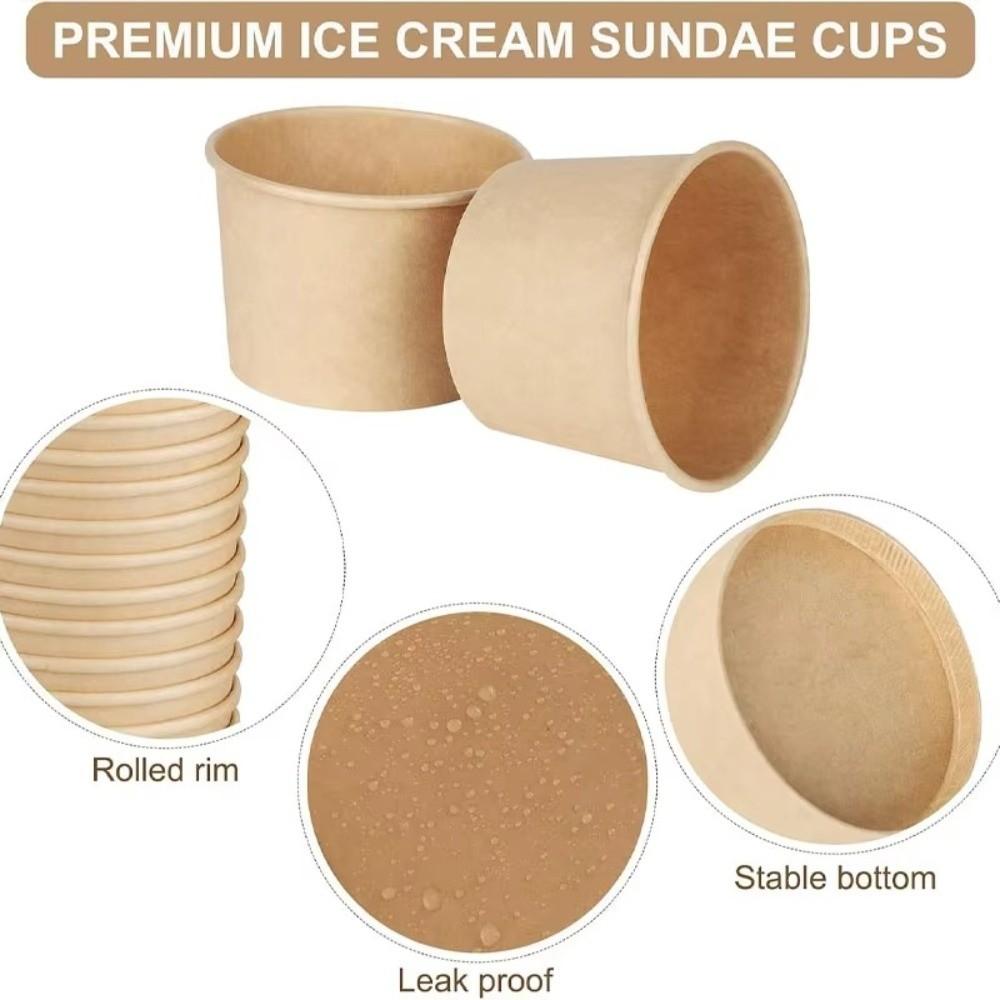 10PCS Disposable Takeaway Packing Boxes with Lid Round Paper Soup Bucket Kraft Paper Lunch Box