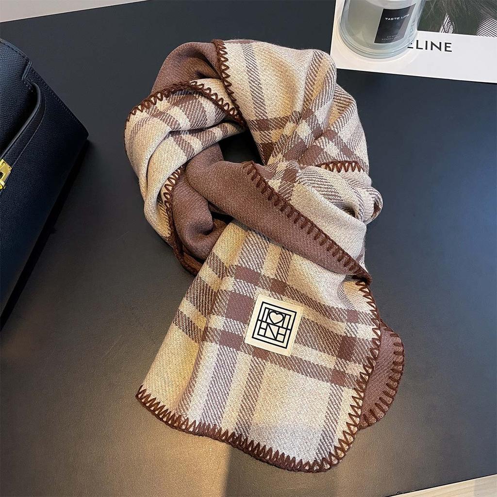 Korean Plaid Scarf Women Winter Classic Warm Imitation Cashmere Scarves Thick Bandana Fashion Luxury Shawl Wrap Bib Neckerchief