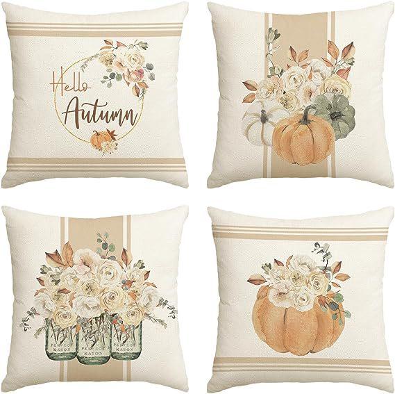 Autumn Thanksgiving Pillow Cover Set of Four Pumpkin Car Decoration Cushion Back Cover