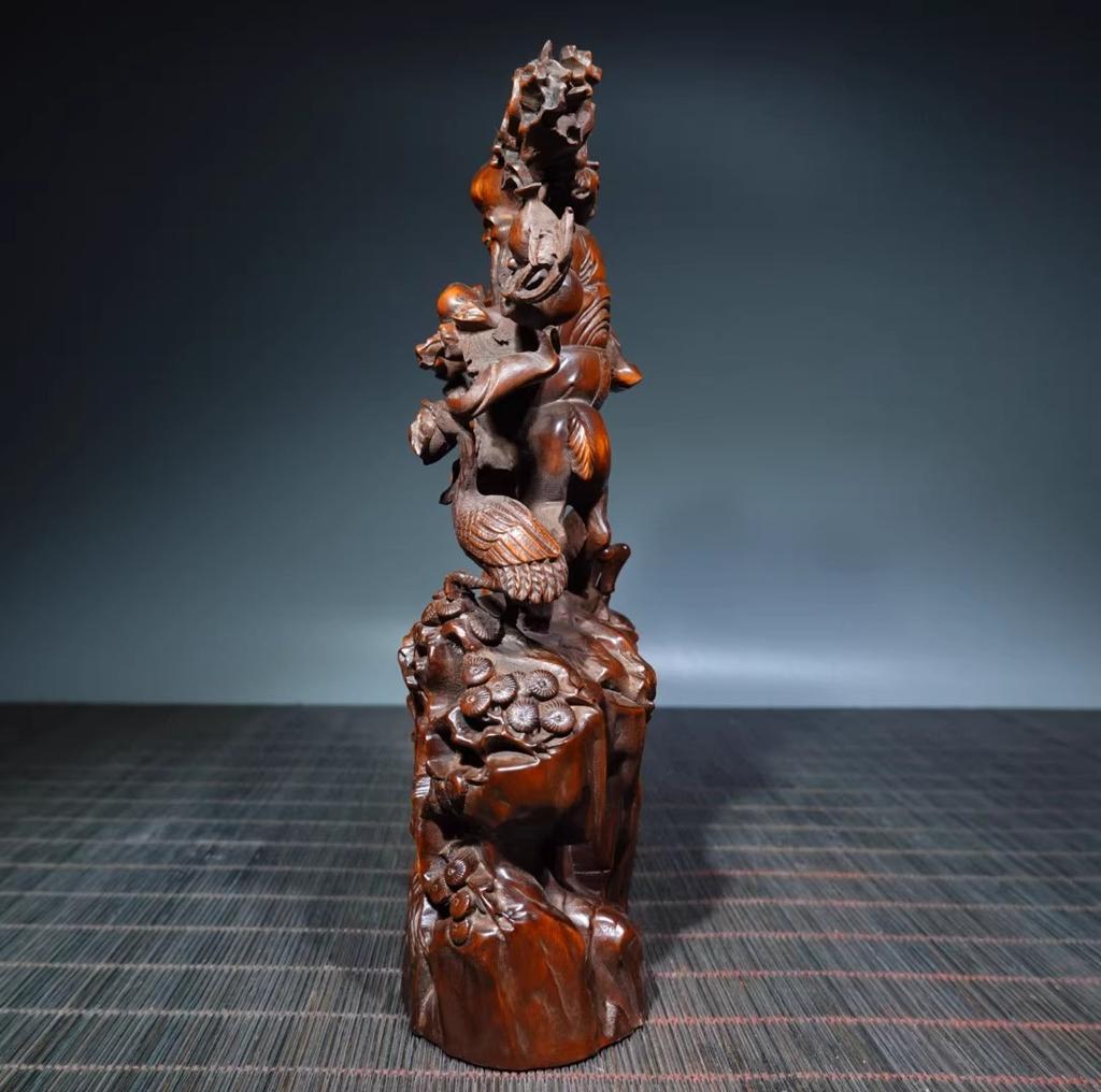 Chinese Antique Boxwood Wood Carving God Of Longevity Statue Collection Nice Art