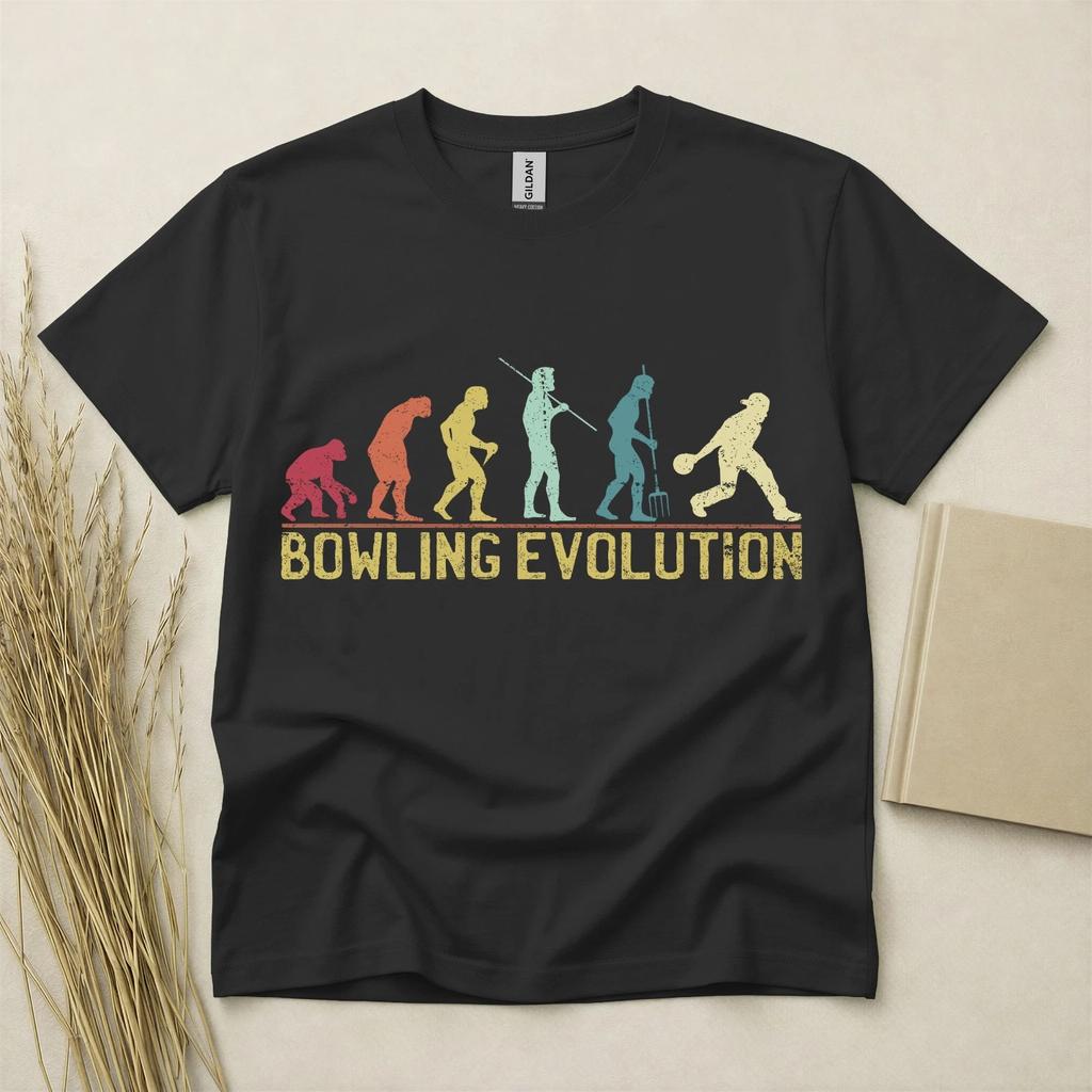 Bowling Evolution T Shirt Funny Bowler Gift Retro Sports Tee Gildan Cotton Top