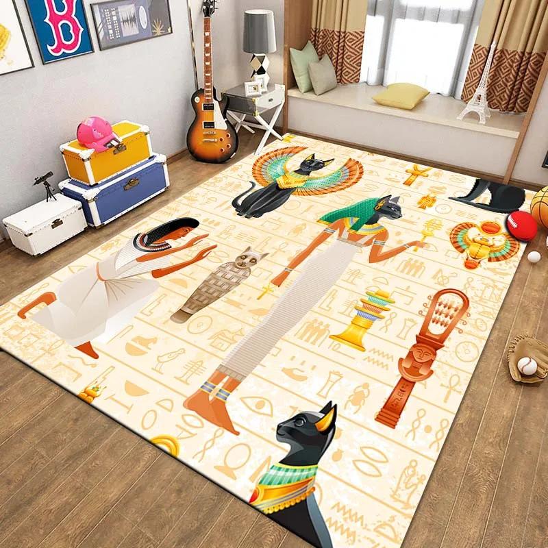 Egyptian Pharaonic Painting Rugs for Bedroom Home Decor Ancient Egypt God Cat Anubis Carpet Floor Mats for Living Room Non-slip