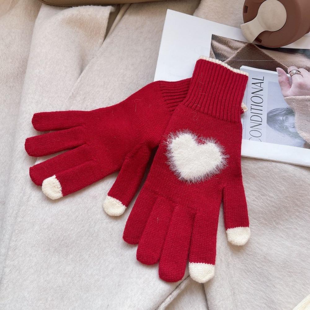 Warm Love Heart Gloves Windproof Cycling Gloves Sweet Women Knitted Gloves  Riding Equipment