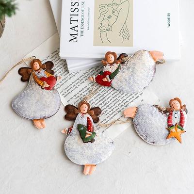 Cartoon Angel Girl Christmas Decorations Santa Claus Wrought Iron Hanging Pendants Handicraft Party Supplies Drop Ornaments