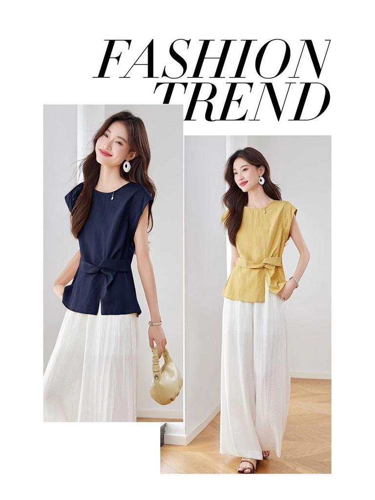 Chic Women's Summer 2026 Linen Suit: Versatile Top & Wide-Leg Pants Set