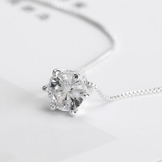 Women Necklace Smooth Cubic Zirconia Pendant Solid Color Exquisite Stainless Choker Necklace