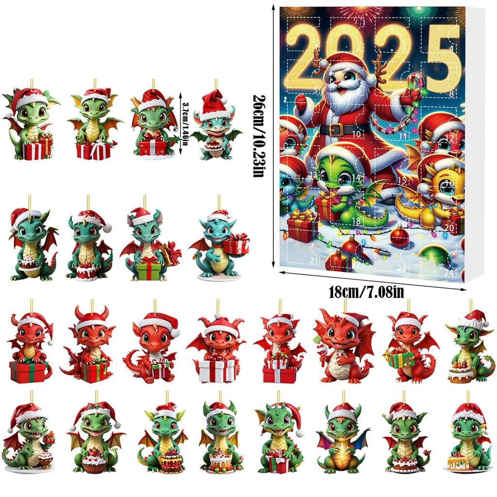 Christmas Countdown Calendar With Dragon Baby Flat Ornaments For Holiday Decor