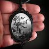 Gothic Style Exaggerated Black Color Metal Graveyard Bat Pendant Necklaces for Women Punk Style Leather Cord Jewelry