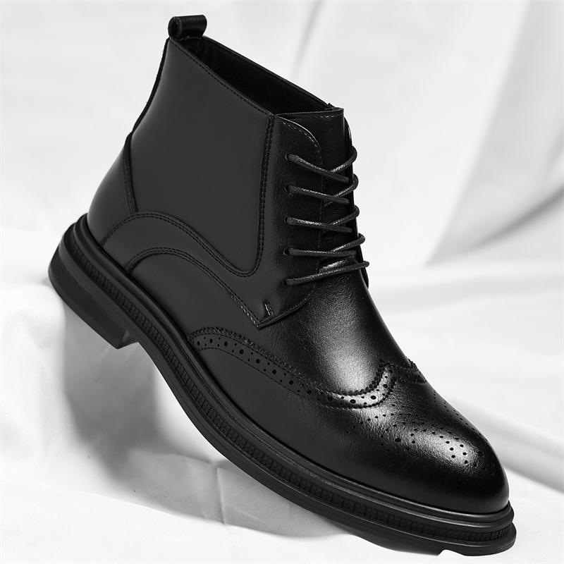 

Men Height Increasing Business Leisure High Top Boots in Spring Autumn Carved Breathable Simple Fashiable Gentlemen Boots 38 чёрный